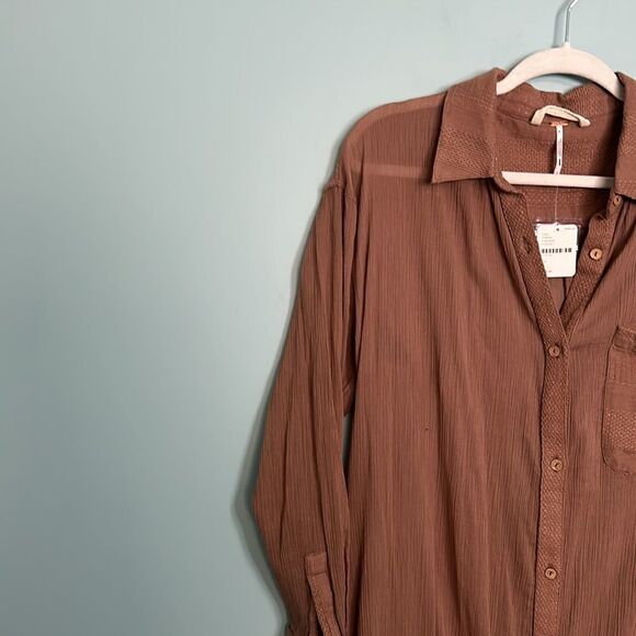Free People My Soulmate Maxi Shirt Top Endless Summer Buttondown Cocoa NWT - Picture 5 of 12